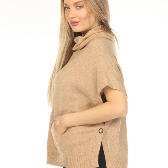 Taupe mock neck pockets cape Sweater - Picture 5 of 6